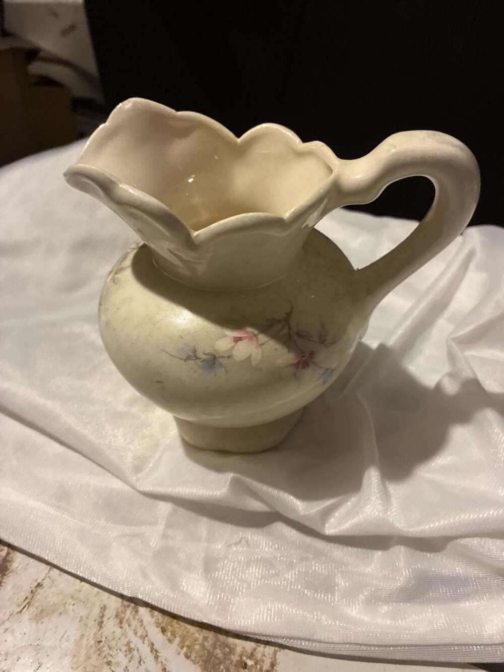 Vintage Floral Creamer Pitcher with Scalloped Rim